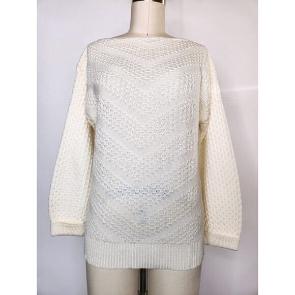 Vintage Ivory Sweater by Keneth Too made in USA - Chevron Design Sweater  XS S - Picture 2 of 9
